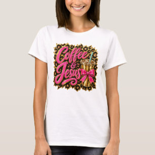 Christlicher Kaffee Jesus Leopardenprint Coquette T-Shirt