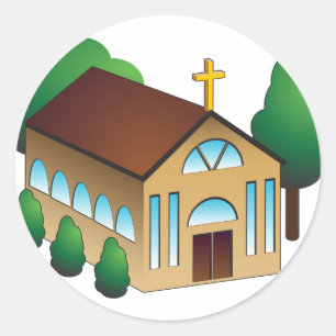 Christlicher Kirchen-Gebäude-Cartoon Runder Aufkleber