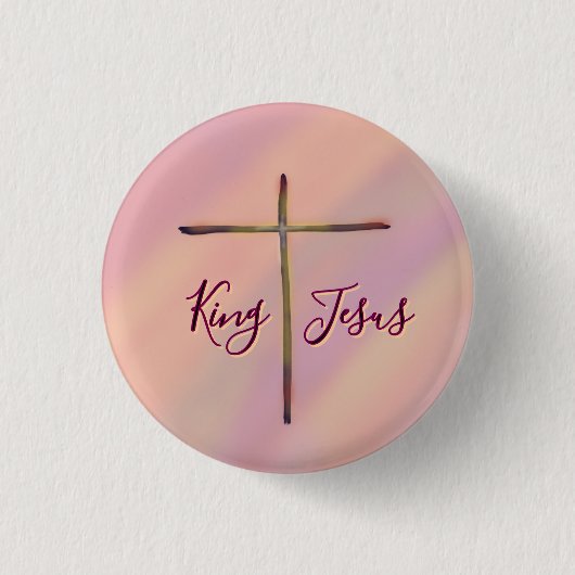 Christlicher König Jesus mit Kreuz Button (Vorderseite)