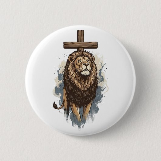 Christlicher Löwe und Kreuz Vintage Button (Vorderseite)