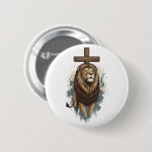 Christlicher Löwe und Kreuz Vintage Button (Vorne & Hinten)