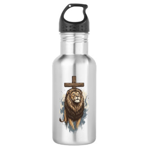 Christlicher Löwe und Kreuz Vintage Edelstahlflasche