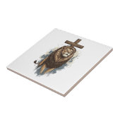 Christlicher Löwe und Kreuz Vintage Fliese (Seite)