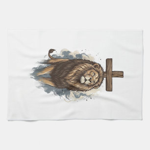 Christlicher Löwe und Kreuz Vintage Geschirrtuch