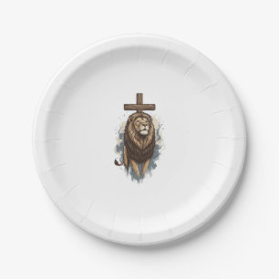 Christlicher Löwe und Kreuz Vintage Pappteller
