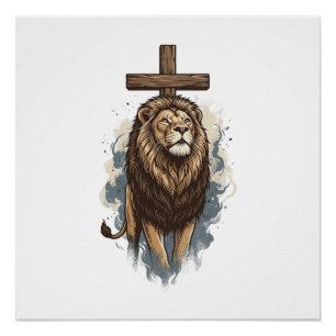 Christlicher Löwe und Kreuz Vintage Poster