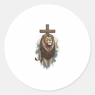 Christlicher Löwe und Kreuz Vintage Runder Aufkleber