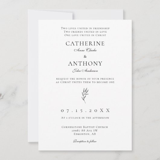 Christlicher Minimalistischer Eleganter klassische Einladung (Vorderseite)