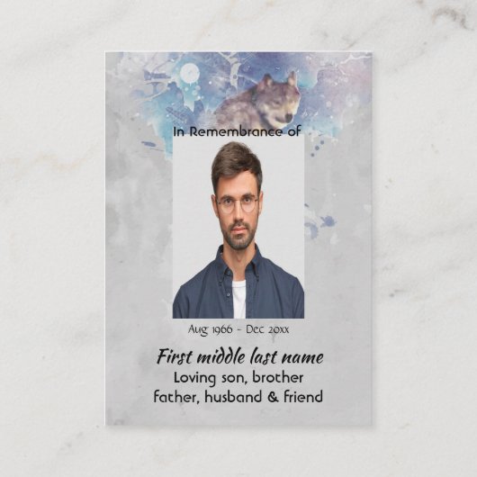 Christlicher Pocket Keepake Memorial Wolf Visitenkarte (Rückseite)