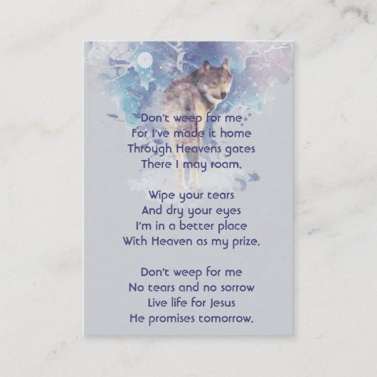 Christlicher Pocket Keepake Memorial Wolf Visitenkarte (Vorderseite)