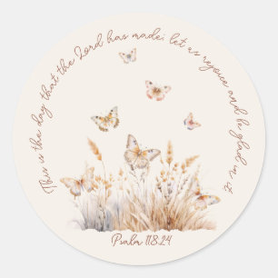 Christlicher Psalm 118:24 Schmetterling Boho Wasse Runder Aufkleber
