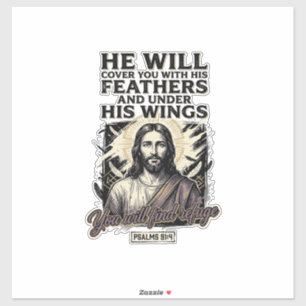 Christlicher Psalm 91_4 Jesus Vintage Gravur Shirt Aufkleber