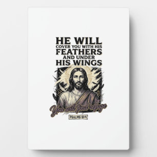 Christlicher Psalm 91_4 Jesus Vintage Gravur Shirt Fotoplatte