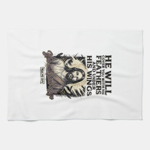 Christlicher Psalm 91_4 Jesus Vintage Gravur Shirt Geschirrtuch
