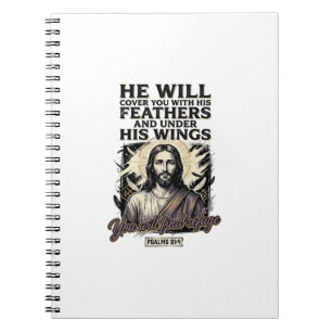 Christlicher Psalm 91_4 Jesus Vintage Gravur Shirt Notizblock