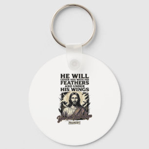 Christlicher Psalm 91_4 Jesus Vintage Gravur Shirt Schlüsselanhänger
