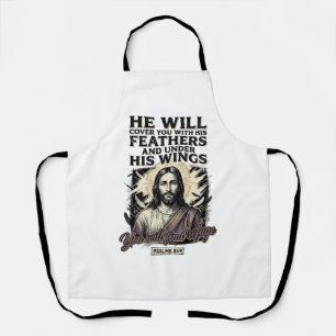 Christlicher Psalm 91_4 Jesus Vintage Gravur Shirt Schürze