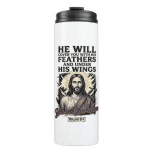 Christlicher Psalm 91_4 Jesus Vintage Gravur Shirt Thermosbecher