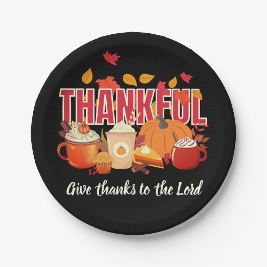 Christlicher Pumpkin THANKFUL Erntedank Pappteller (Vorderseite)