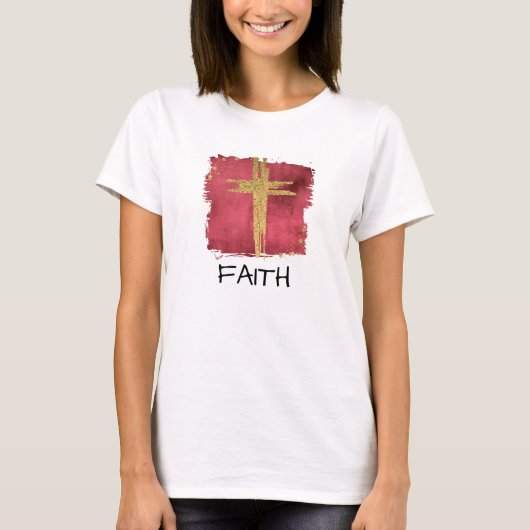 *~* Christlicher Red Cross FAITH Gold Glitzer T -  T-Shirt (Vorderseite)