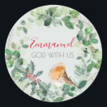 Christlicher Wasserfarbenschutz mit Aufkleber<br><div class="desc">Ein wunderschöner Weihnachtskranz mit grünem Laub und Heiligem,  und ein Winterrobin. Mit den Worten Emmanuel,  Gott mit uns.</div>