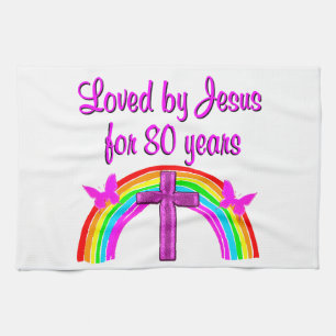 CHRISTLICHES 80. GEBURTSTAG RAINBOW-DESIGN HANDTUCH