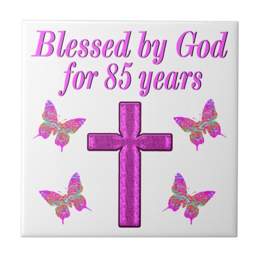 CHRISTLICHES 85. GEBURTSTAGES PINK CROSS DESIGN FLIESE (Vorderseite)