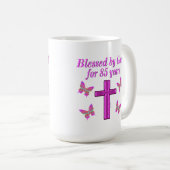 CHRISTLICHES 85. GEBURTSTAGES PINK CROSS DESIGN KAFFEETASSE (VorderseiteRechts)