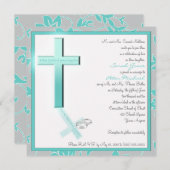 Christliches Aqua und Gray Square Hochzeit Einladu Einladung (Vorne/Hinten)