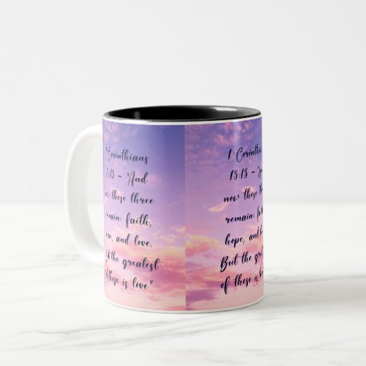 christliches, auf Glauben basierendes Design Zweifarbige Tasse (Vorderseite Links)