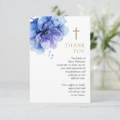 Christliches Beerdigungs-Foto der Blauen Flora Dankeskarte (Stehend Vorderseite)