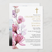 Christliches Beerdigungs-Foto der Rosa Flora Einladung (Vorne/Hinten)