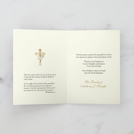 Christliches Beileid Danke, dass Sie Cross Lilies Dankeskarte (Innenseite)