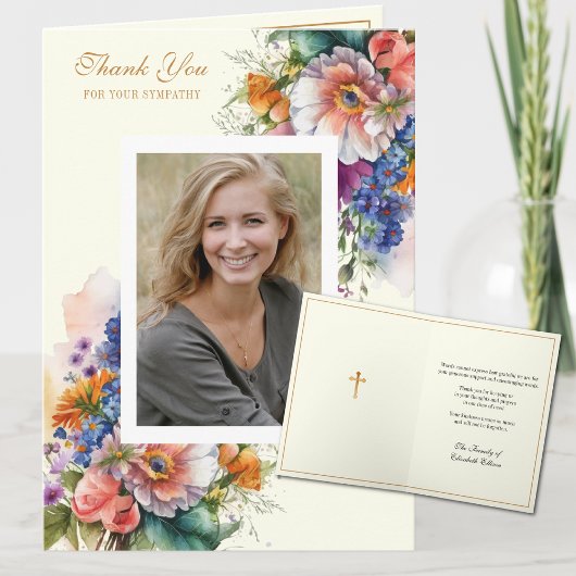 Christliches Beileid Floral Foto Wertschätzung Dankeskarte