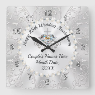 CHRISTLICHES, Bestes Geschenk für 25. Hochzeitsta Quadratische Wanduhr