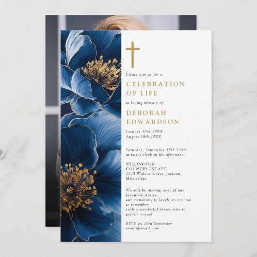 Christliches blaues Foto der Navy Einladung (Vorne/Hinten)