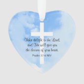 Christliches blaues und weißes Bibelverse Herz Ornament (Vorderseite)