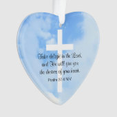 Christliches blaues und weißes Bibelverse Herz Ornament (Vorderseite)