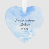 Christliches blaues und weißes Bibelverse Herz Ornament (Rückseite)