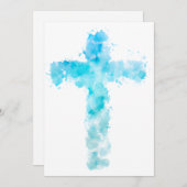 Christliches blaues Wasserfarbkreuz Feiertagskarte (Vorne/Hinten)