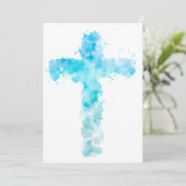 Christliches blaues Wasserfarbkreuz Feiertagskarte (Stehend Vorderseite)
