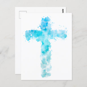 Christliches blaues Wasserfarbkreuz Postkarte