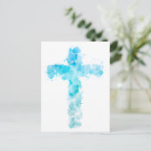 Christliches blaues Wasserfarbkreuz Postkarte (Stehend Vorderseite)