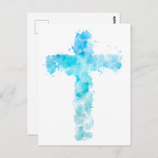 Christliches blaues Wasserfarbkreuz Postkarte (Vorne/Hinten)