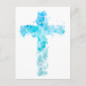 Christliches blaues Wasserfarbkreuz Postkarte (Vorderseite)