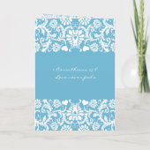 Christliches Blue & White Damask Foto Hochzeit Einladung (Rückseite)