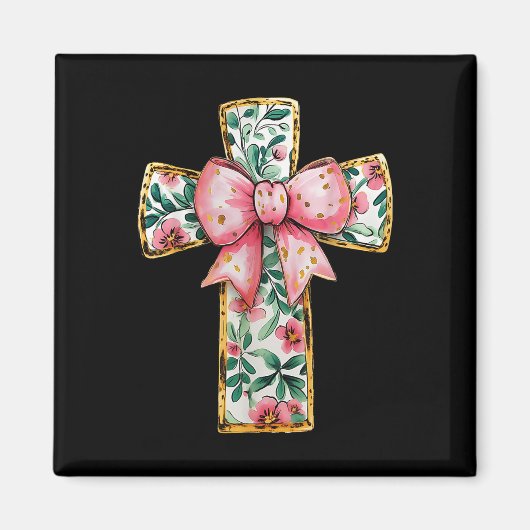 Christliches Blumenkochett Bow Pink Religiös Magnet (Vorne)
