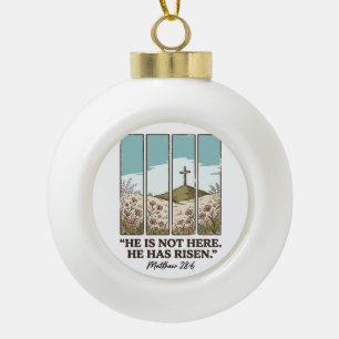 Christliches Blumenkreuz Matthäus 28_6 Vintage Keramik Kugel-Ornament