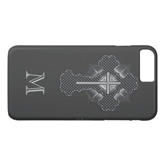 Christliches Chromkreuz-Graumonogramm Case-Mate iPhone Hülle (Rückseite (Horizontal))