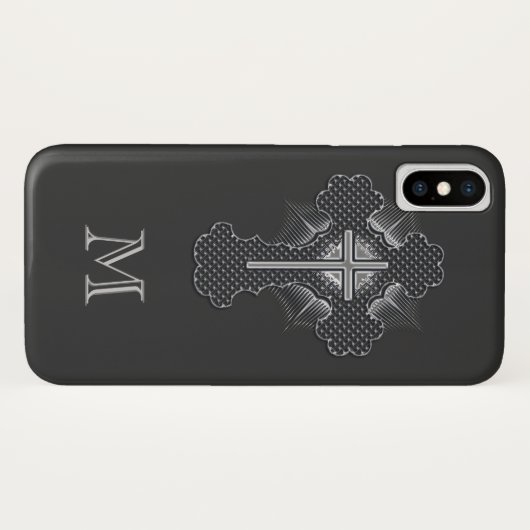 Christliches Chromkreuz-Graumonogramm Case-Mate iPhone Hülle (Rückseite (Horizontal))